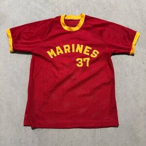 Vintage Red and Yellow Marines Mesh Baseball Jersey Mens Size XL